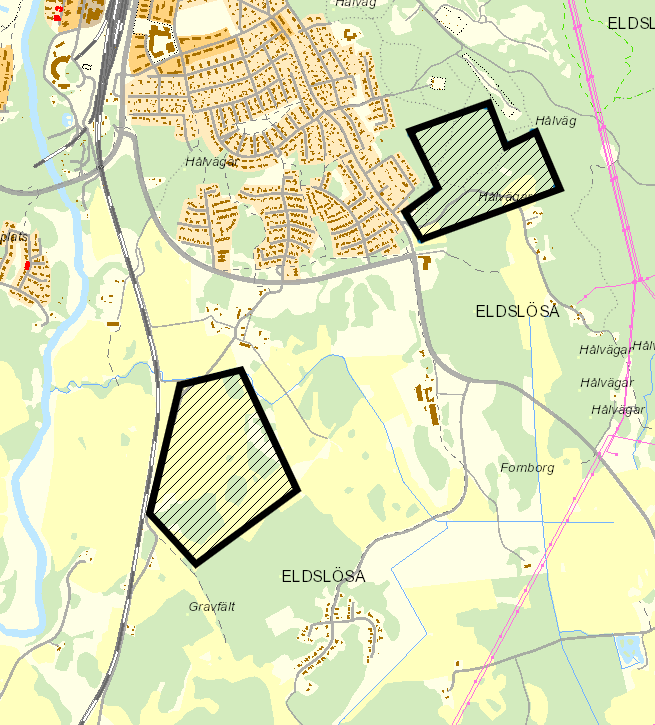 Planområdet är beläget sydväst om Eldslösa by och nordväst om Carlslund. 