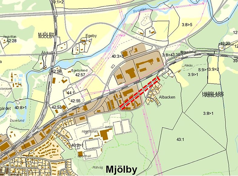 Planen avser nuvarande vägområde mellan vägskäl till Egebytorpsvägen och avgränsas av kvartersmark för industri i söder och i norr.