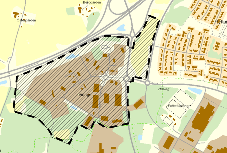 Planområdet omfattar mark intill befintliga Viringe